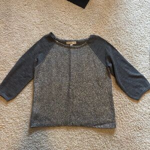 LOFT Gray Shimmer Crew Neck Sweater with Textured Knit